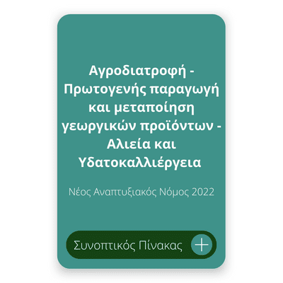 Αγροδιατροφή - Πρωτογενής παραγωγή και μεταποίηση γεωργικών προϊόντων - Αλιεία και Υδατοκαλλιέργεια Νέος Αναπτυξιακός Νόμος 2022 Αγροδιατροφή - Πρωτογενής παραγωγή και μεταποίηση γεωργικών προϊόντων - Αλιεία και Υδατοκαλλιέργεια Νέος Αναπτυξιακός Νόμος 2022